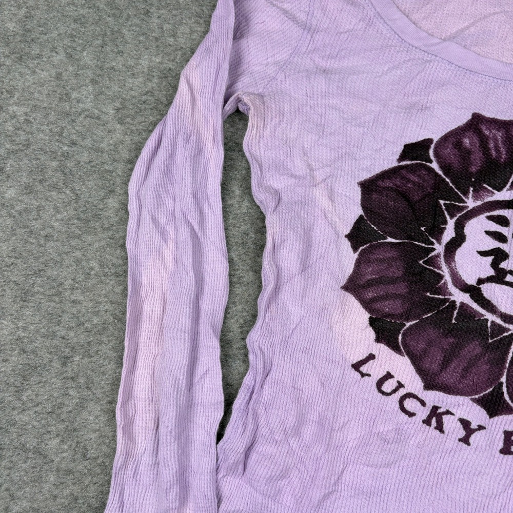 Lucky Brand Thermal Shirt Women Medium Purple Y2K Flower Graphic Waffle Knit - Picture 12 of 14